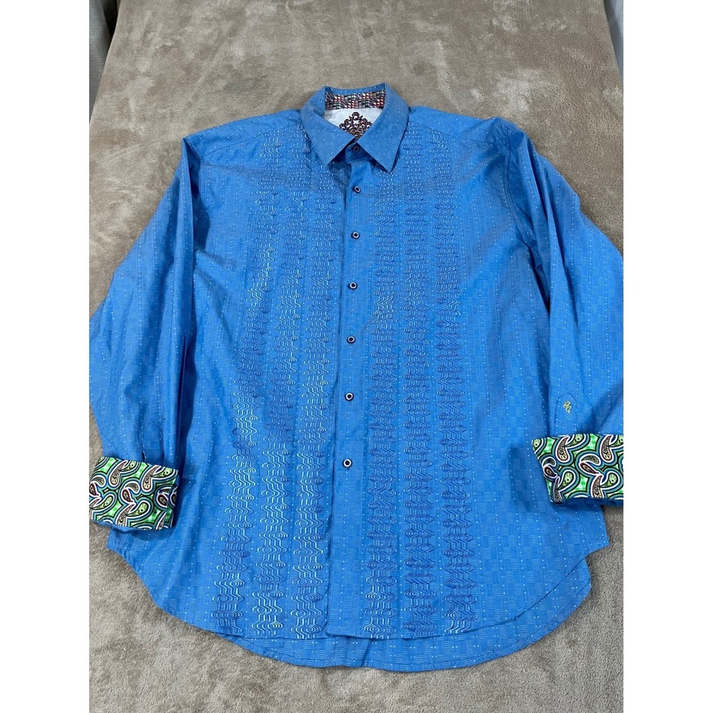 Robert Graham Paisley Button Up Shirt Men's 2XL Blue Flip Cuff Long Sleeve EUC